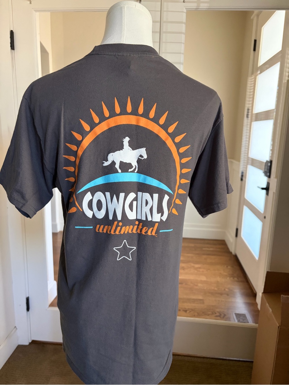 Cowgirls Unlimited Graphic Tee - Charcoal with Orange & Teal